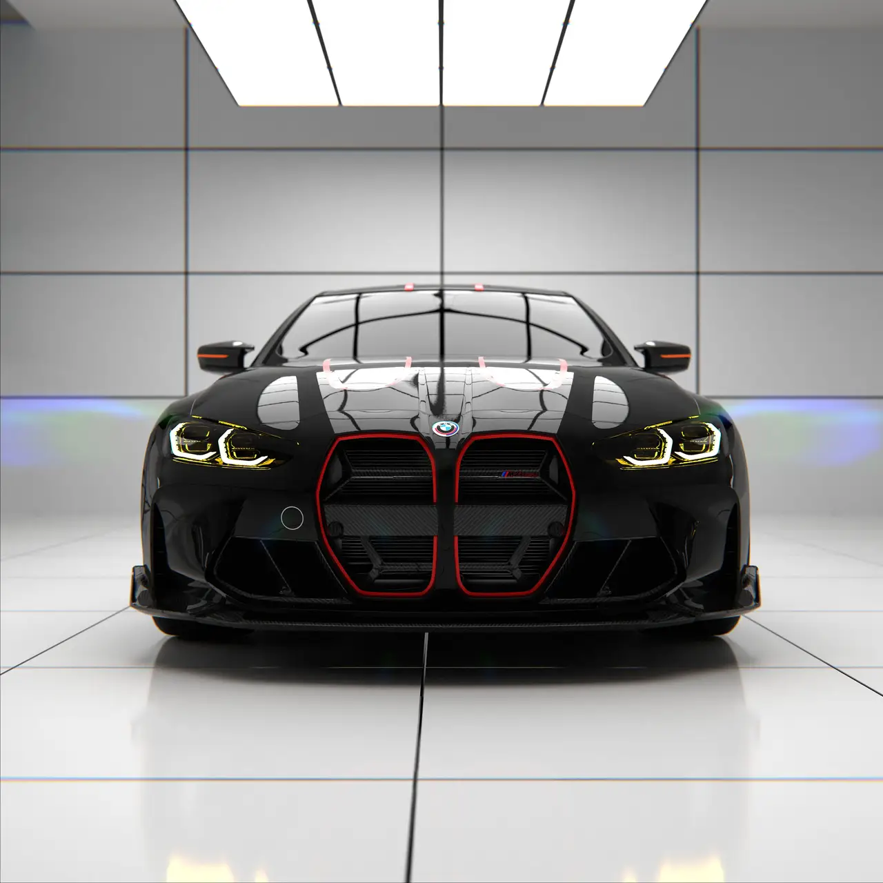 Performance saloon under workshop lights before an ECU remapping session